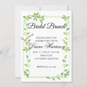 Pink Buds on Green Ivy Wedding Shower Invitation