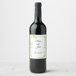 Pink Buds on Green Ivy Wedding Wine Label