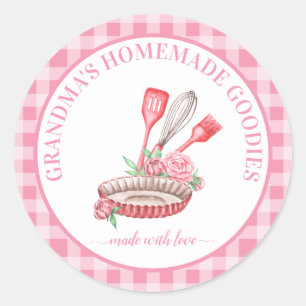 Pink Buffalo Check Kitchen Utensils Pie Plate Gift Classic Round Sticker