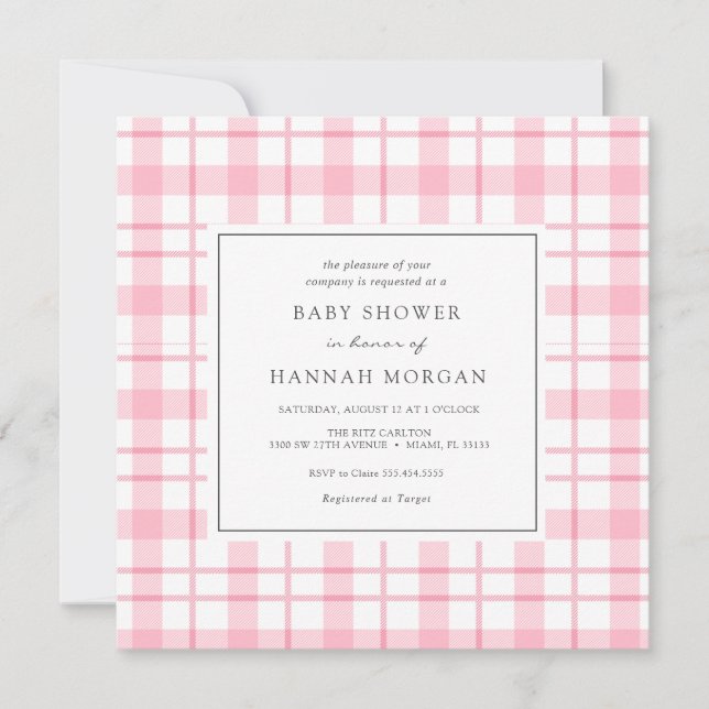 Pink Buffalo Plaid Baby Shower Invitation (Front)