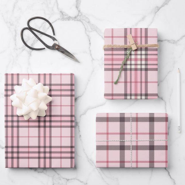 Pink Buffalo Plaid Gingham in Set of 3 Wrapping Paper Sheet (Front)