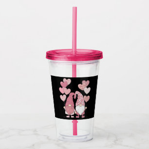 Pink Buffalo Plaid Heart Gnomes Valentine's Day Acrylic Tumbler