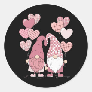 Pink Buffalo Plaid Heart Gnomes Valentine's Day Classic Round Sticker