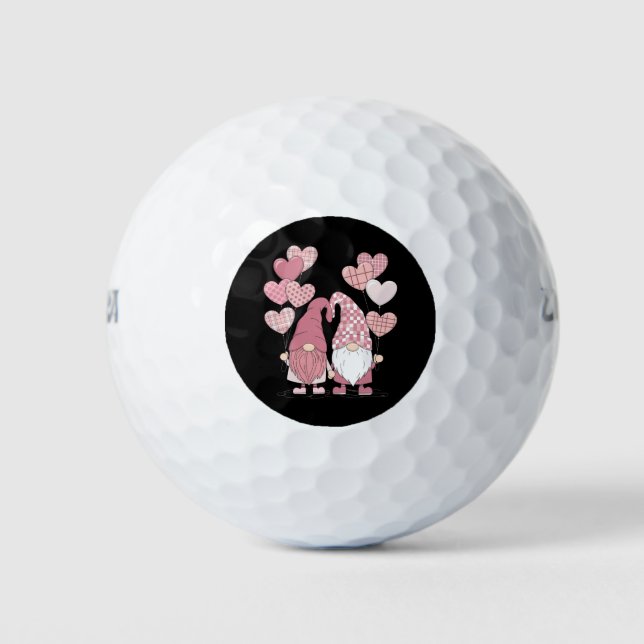 Pink Buffalo Plaid Heart Gnomes Valentine's Day  Golf Balls (Front)