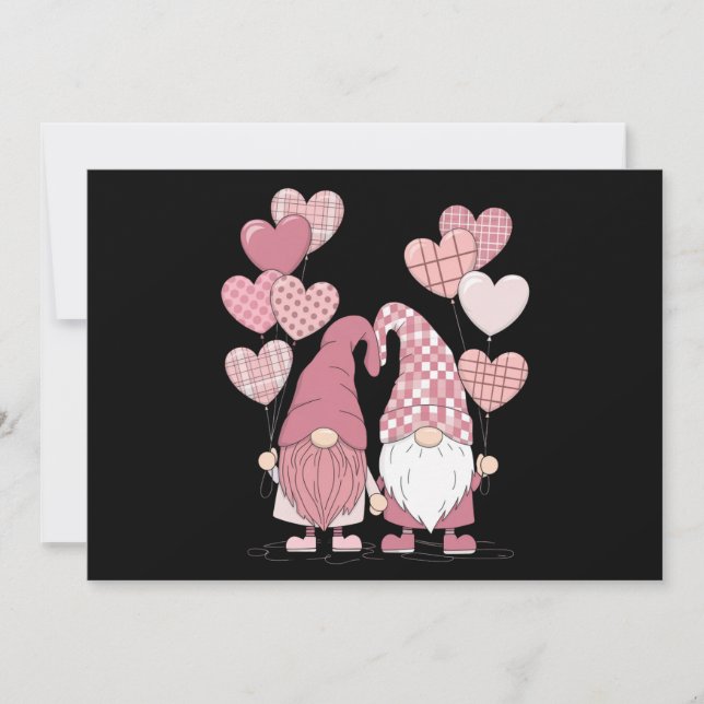 Pink Buffalo Plaid Heart Gnomes Valentine's Day  Holiday Card (Front)
