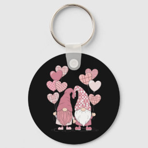 Pink Buffalo Plaid Heart Gnomes Valentine's Day Key Ring