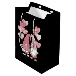 Pink Buffalo Plaid Heart Gnomes Valentine's Day  Medium Gift Bag