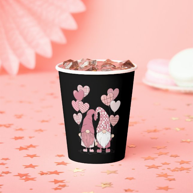 Pink Buffalo Plaid Heart Gnomes Valentine's Day  Paper Cups (Insitu)