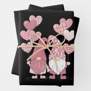 Pink Buffalo Plaid Heart Gnomes Valentine's Day  Wrapping Paper Sheet