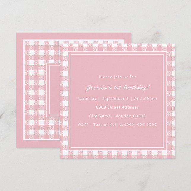 Pink Buffalo Plaid Monogram Birthday Party Invitation (Front/Back)