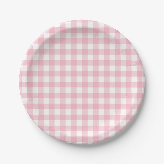 Pink Buffalo Plaid Paper Plate (Front)