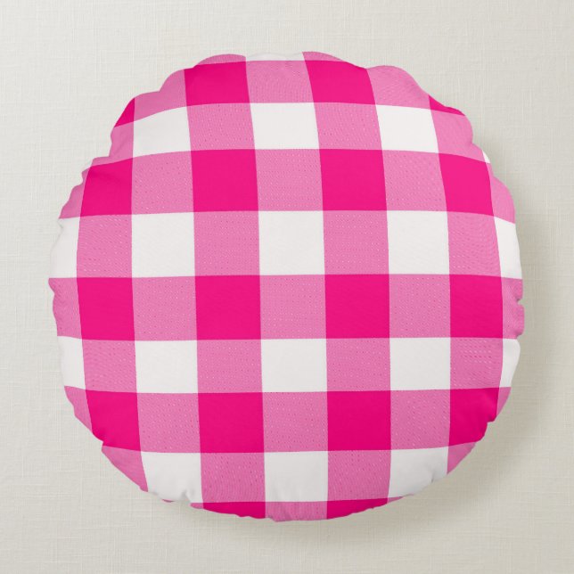 Pink Buffalo Plaid  Round Cushion (Front)