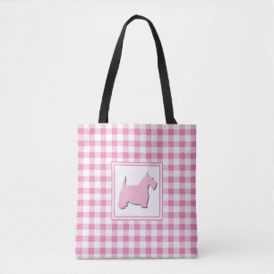 Pink Buffalo Plaid Scottie Dog Tote Bag