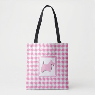 Pink Buffalo Plaid Scottie Dog Tote Bag