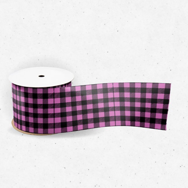 Pink Buffalo Print Plaid Satin Ribbon (Creator Uploaded)