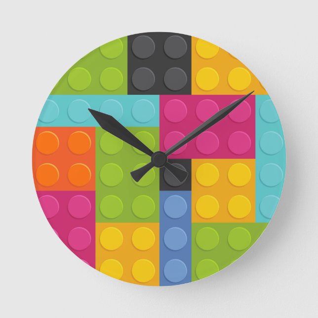 pink building blocks round clock (Front)