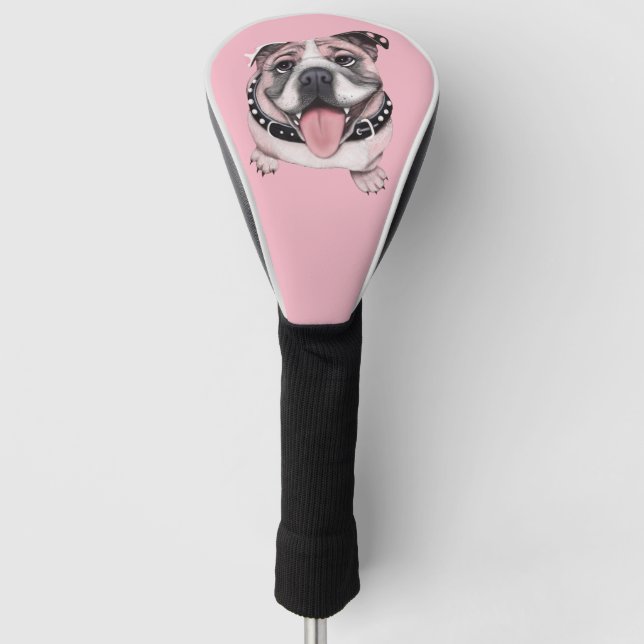 Pink Bulldog dog Golf Head Cover (Front)