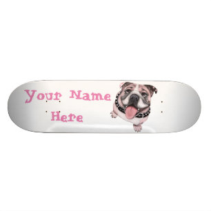 Pink Bulldog dog Skateboard
