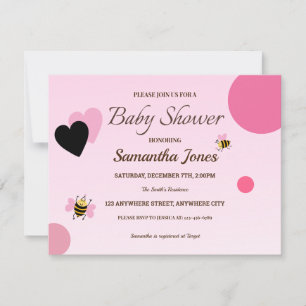 Pink Bumblebee Baby Shower Girl Invitation
