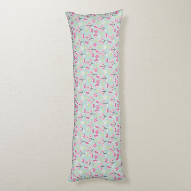 Pink Bunnies and Flowers Body Cushion (Back (Vertical))
