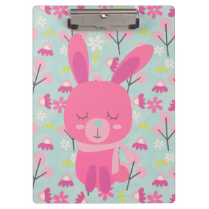 Pink Bunnies and Flowers Clipboard