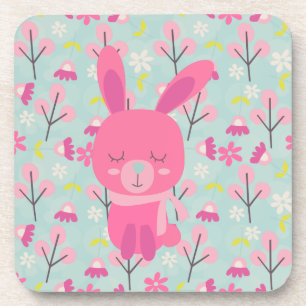 Pink Bunnies and Flowers Coaster