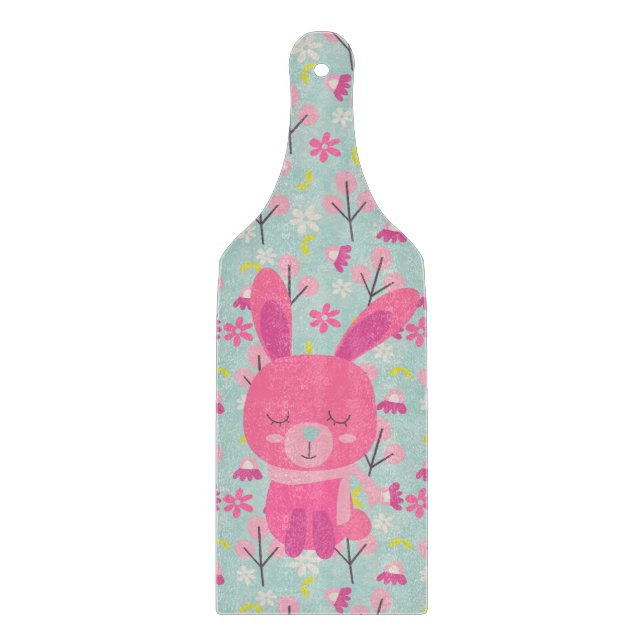 Pink Bunnies and Flowers Cutting Board (Front)