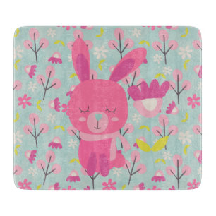 Pink Bunnies and Flowers Cutting Board