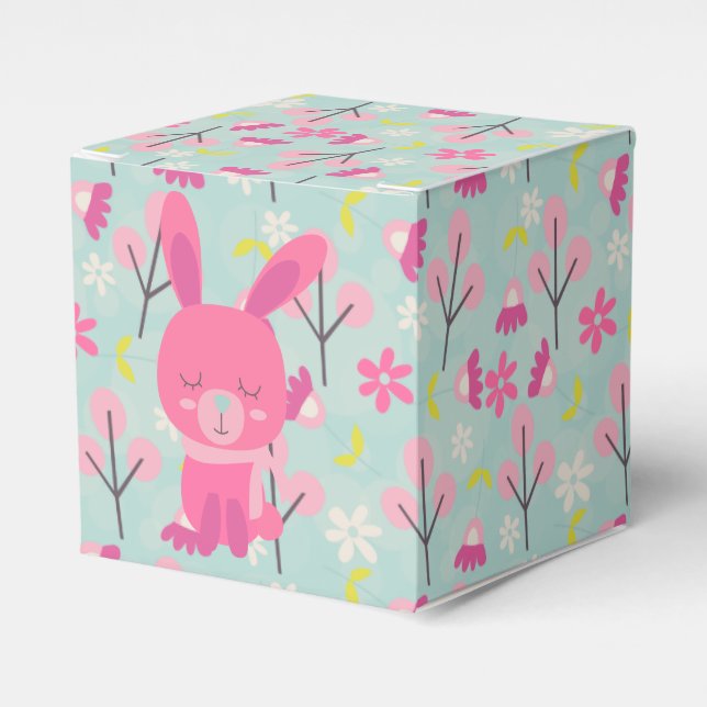 Pink Bunnies and Flowers Favour Box (Front Side)