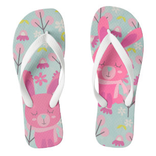 Pink Bunnies and Flowers Flip Flops