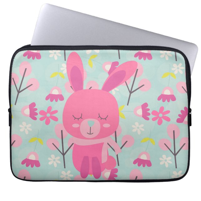 Pink Bunnies and Flowers Laptop Sleeve (Front)