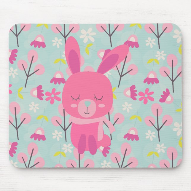 Pink Bunnies and Flowers Mouse Mat (Front)