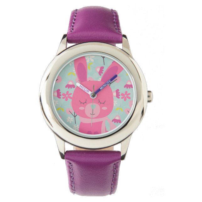 Pink Bunnies and Flowers Watch (Front)