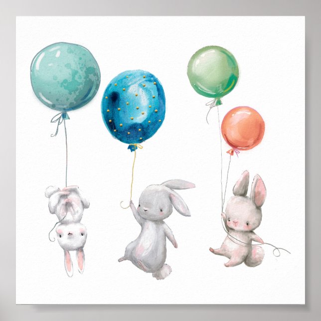 Pink Bunnies Rabbits Balloons Art Print (Front)