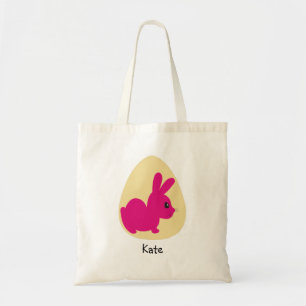 Pink Bunny and Easter Egg Personalised Name Tote Bag