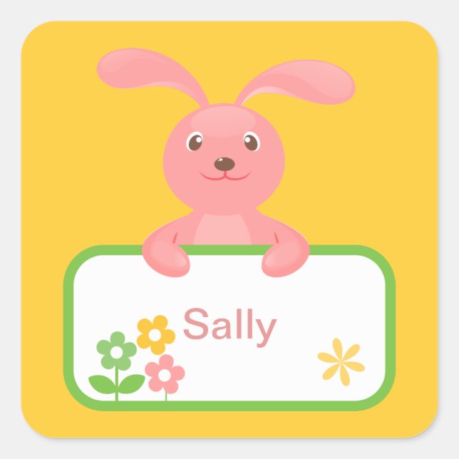 Pink Bunny and Flower Label (Front)