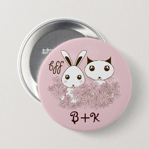 Pink Bunny and Kitten Best Friends Forever Kids 7.5 Cm Round Badge