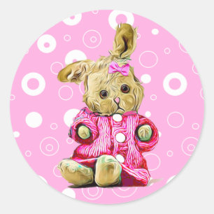 Pink Bunny and White Polka Dot Stickers