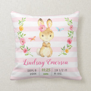 Pink Bunny Baby Girl Stats Toddler Newborn Nursery Cushion