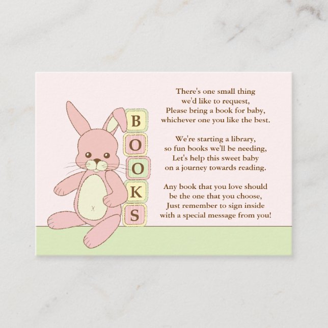 Pink Bunny Baby Shower Book Insert Request Card (Front)