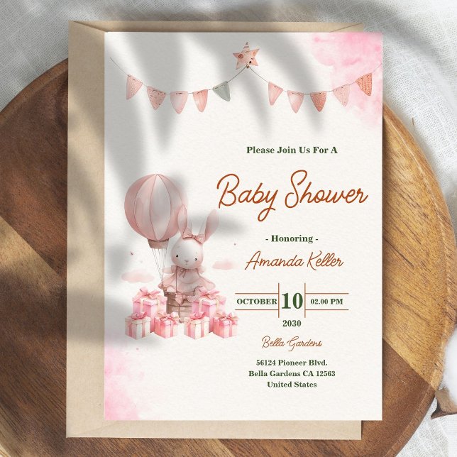 Pink Bunny Baby Shower Invitation (Creator Uploaded)