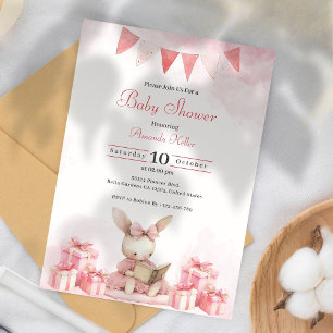 Pink Bunny Baby Shower Invitation