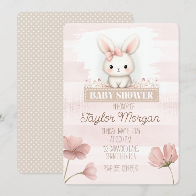 Pink Bunny Baby Shower Invitation (Front/Back)