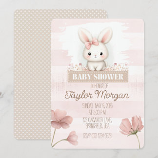 Pink Bunny Baby Shower Invitation