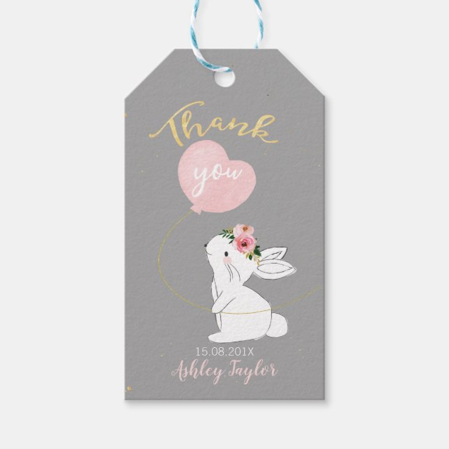 Pink Bunny Baby Shower Tag (Front)