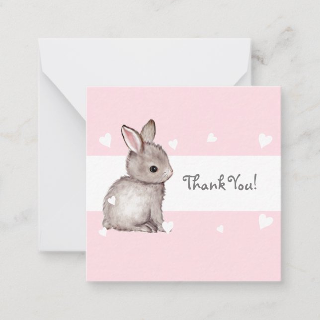 Pink Bunny Baby Shower Thank You Note card (Front)