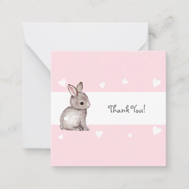 Pink Bunny Baby Shower Thank You Notecard (Front)