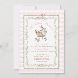 Pink Bunny Baby Shower Watercolor Grandmillennial Invitation