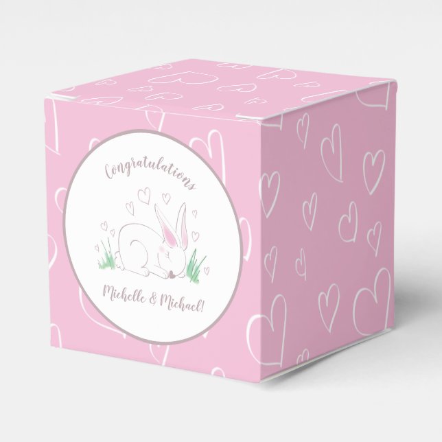 Pink Bunny Baby Shower Woodland Watercolor Favour Box (Front Side)