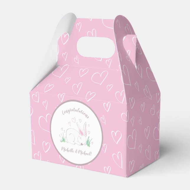 Pink Bunny Baby Shower Woodland Watercolor Favour Box (Front Side)